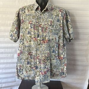 Marc Daniels Hawaiian Print Shirt Sleeve Casual Button Down Men's  Shirt Size XL